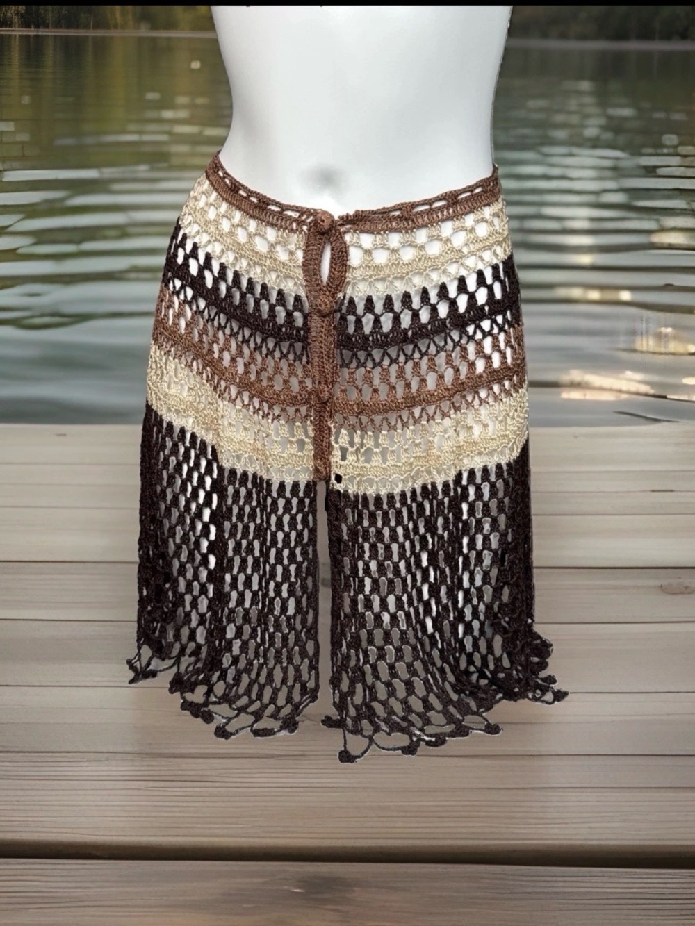 Cool Attitude Boho-Style Striped Crochet Mini Skirt/Swimsuit Cover Up  OS /XS